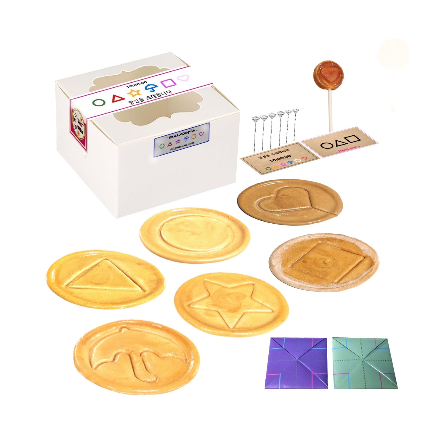 Handmade Premade Real Korean Dalgona Cookie Candy Challenge (Bbop-gi) – Traditional Sugar Cookie with K-Drama S. Game Iconic Fun Symbol (Assorted)