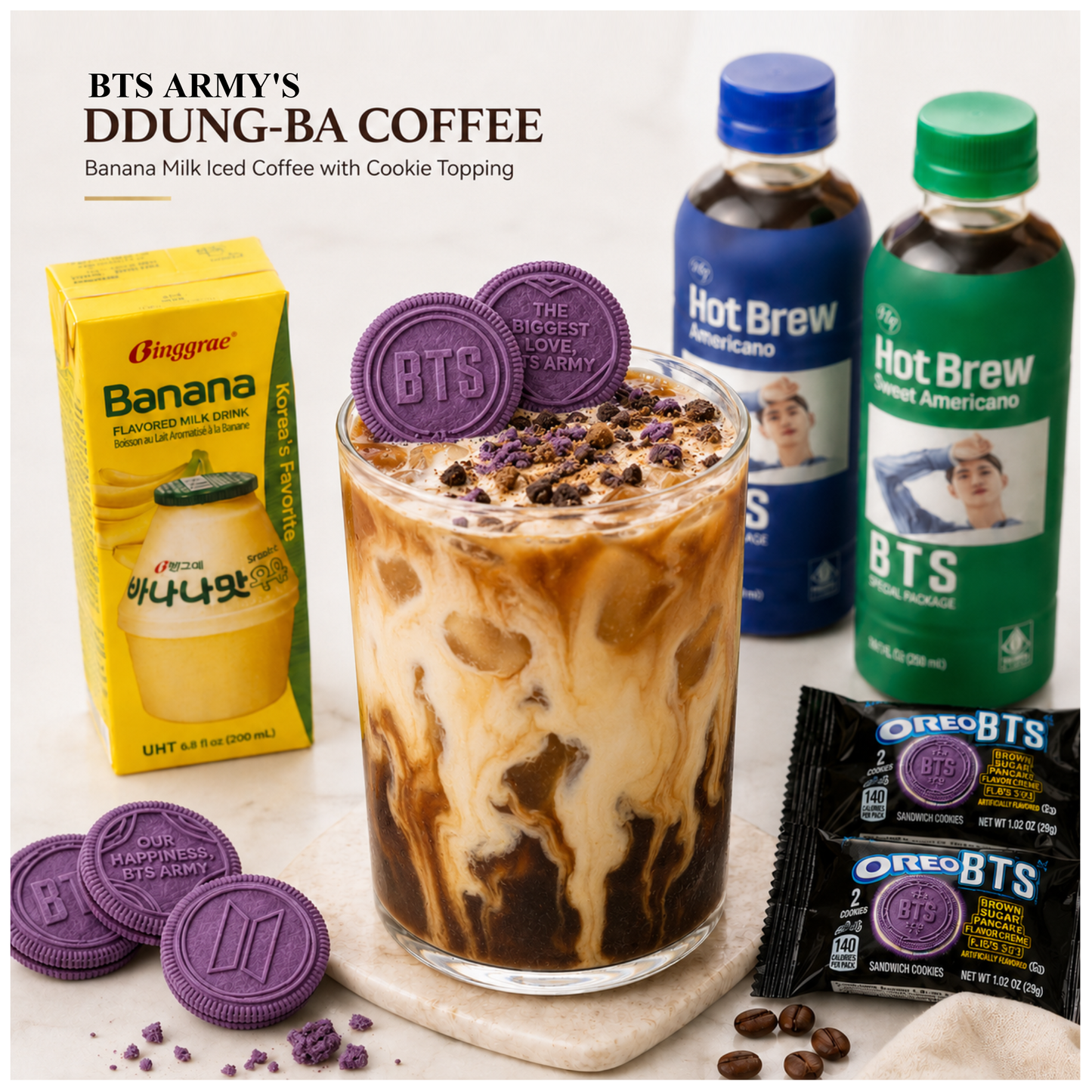 BTS ARMY'S DDUNG Bar Coffee with Oreo Cookies and Dalgona Gift Set