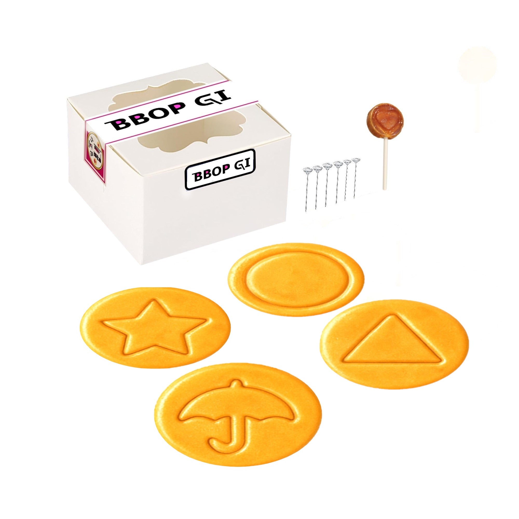 4 Symbol Handmade Premade Real Korean Dalgona Cookie Candy Challenge (Bbop-gi) – Traditional Sugar Cookie with K-Drama S. Game Iconic Fun Symbol (Assorted)