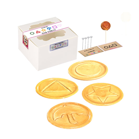 Handmade Premade Real Korean Dalgona Cookie Candy Challenge (Bbop-gi) – Traditional Sugar Cookie with K-Drama S. Game Iconic Fun Symbol (Assorted)