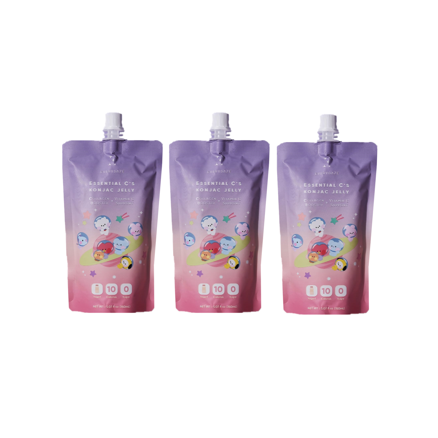 BTS BT21 Everydaze Essential C’s Konjac Jelly | Yogurt | Plant-Based Collagen Booster | Gluten Free, Sugar Free, Low Calorie | Healthy Drinkable Fruit Snack  Konjac Gift