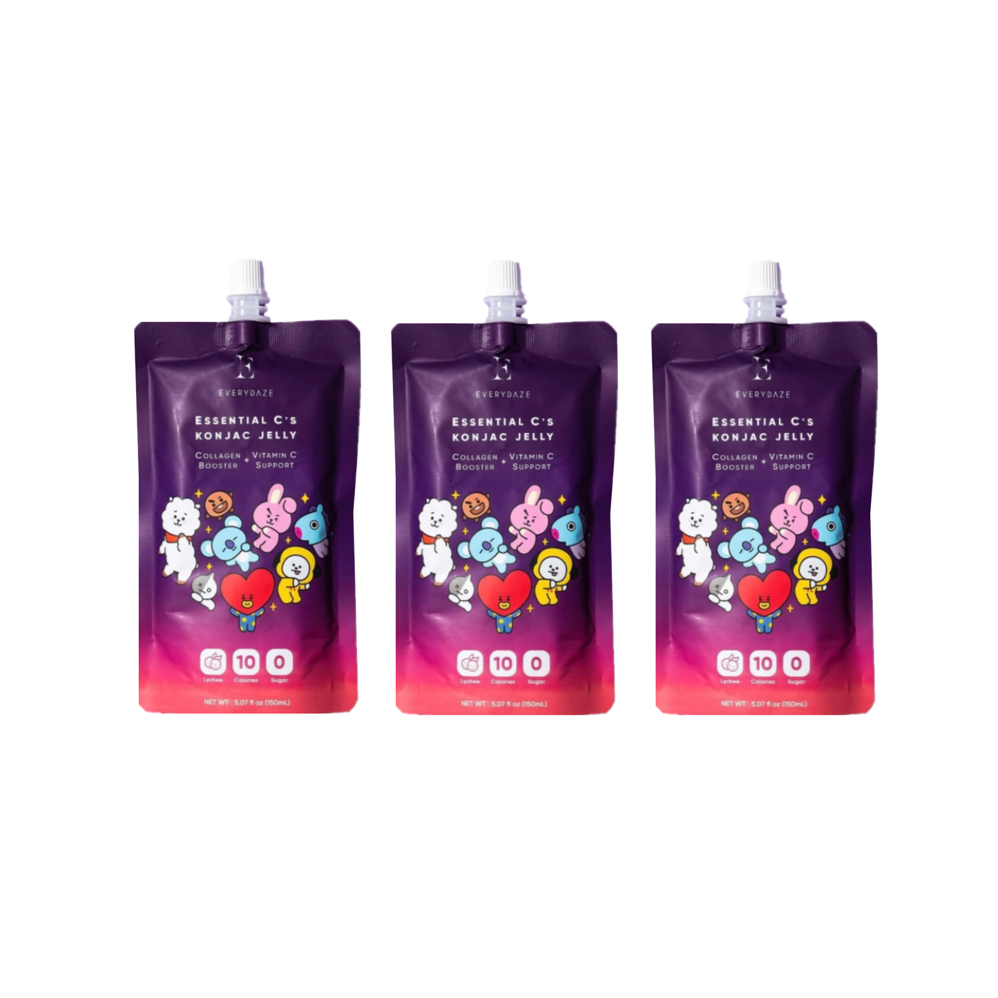 BTS BT21 Everydaze Essential C’s Konjac Jelly | Lychee | Plant-Based Collagen Booster | Gluten Free, Sugar Free, Low Calorie | Healthy Drinkable Fruit Snack  Konjac Gift