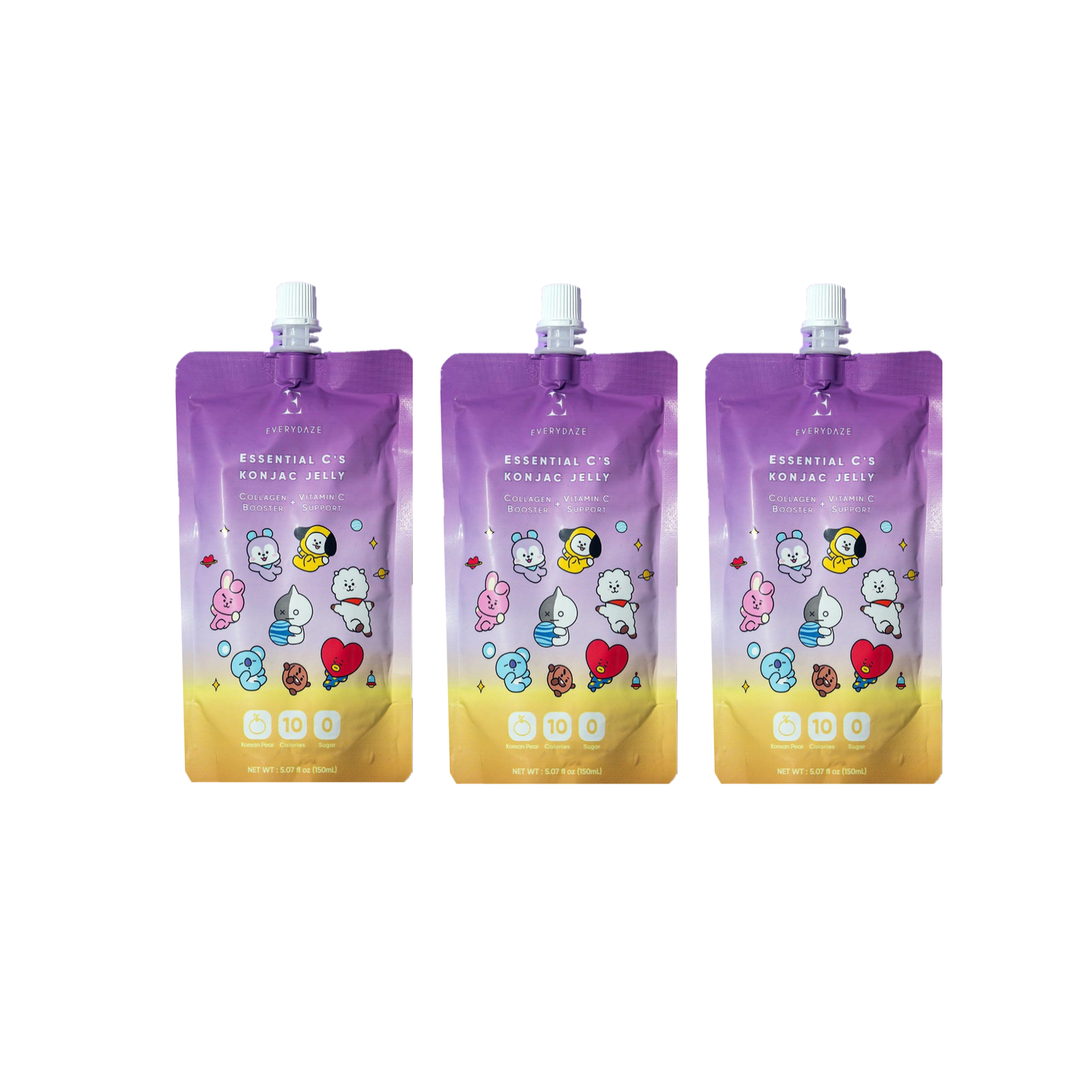 BTS BT21 Everydaze Essential C’s Konjac Jelly | Korean Pear | Plant-Based Collagen Booster | Gluten Free, Sugar Free, Low Calorie | Healthy Drinkable Fruit Snack  Konjac Gift
